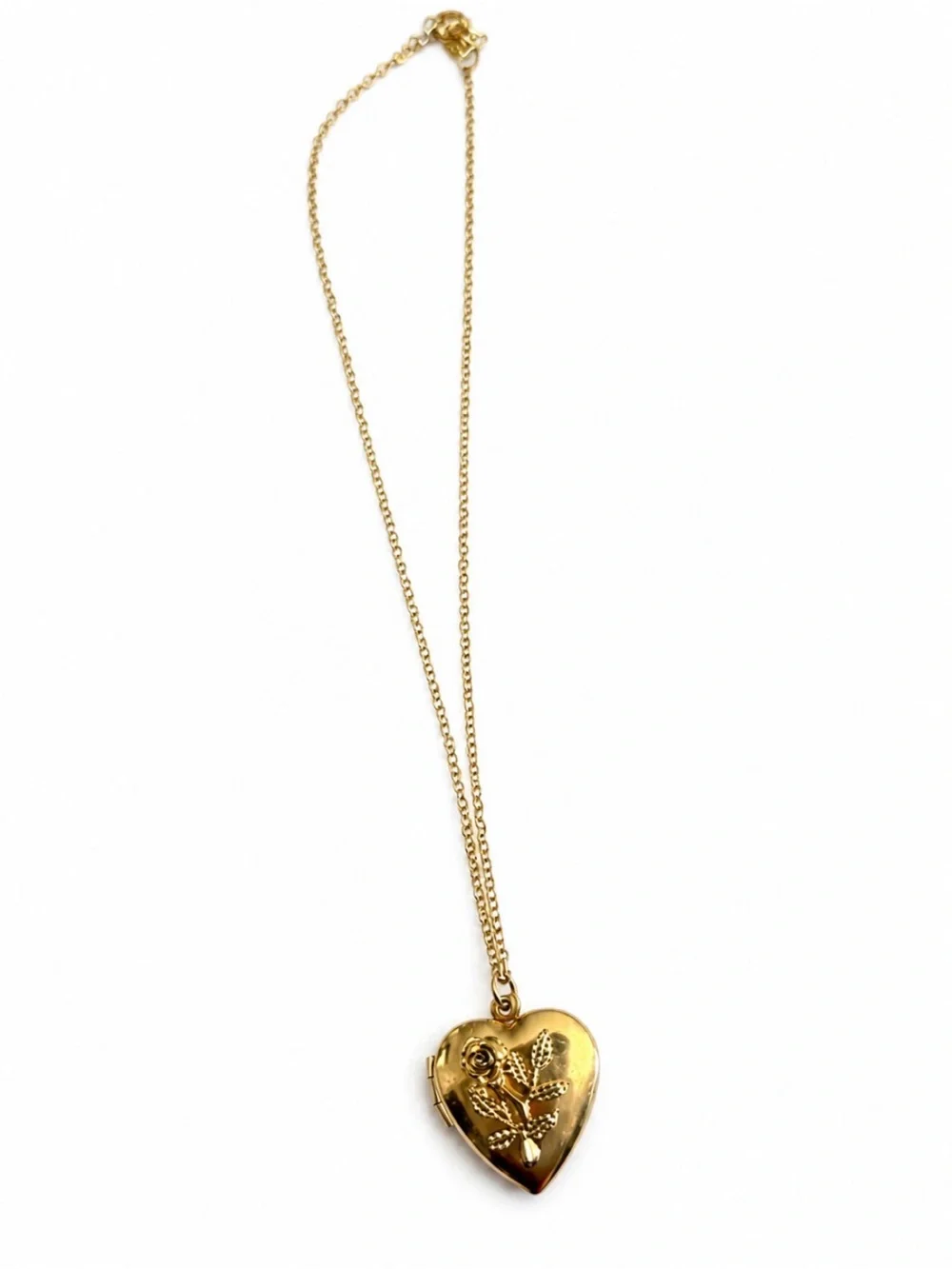Gold Heart Locket Necklace with Rose Detail - Women Jewelry